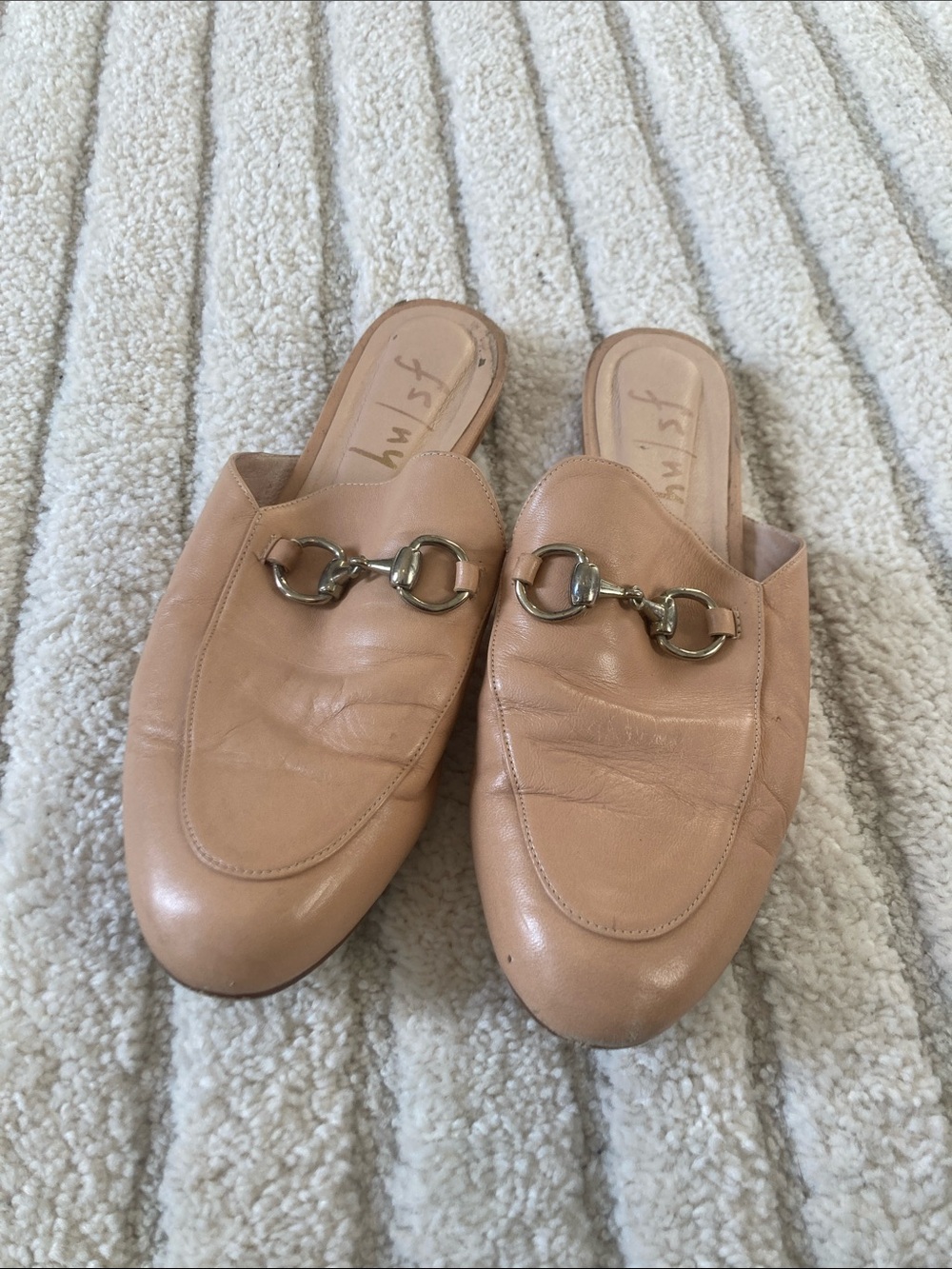 French Sole Tan Leather Horsebit Mules